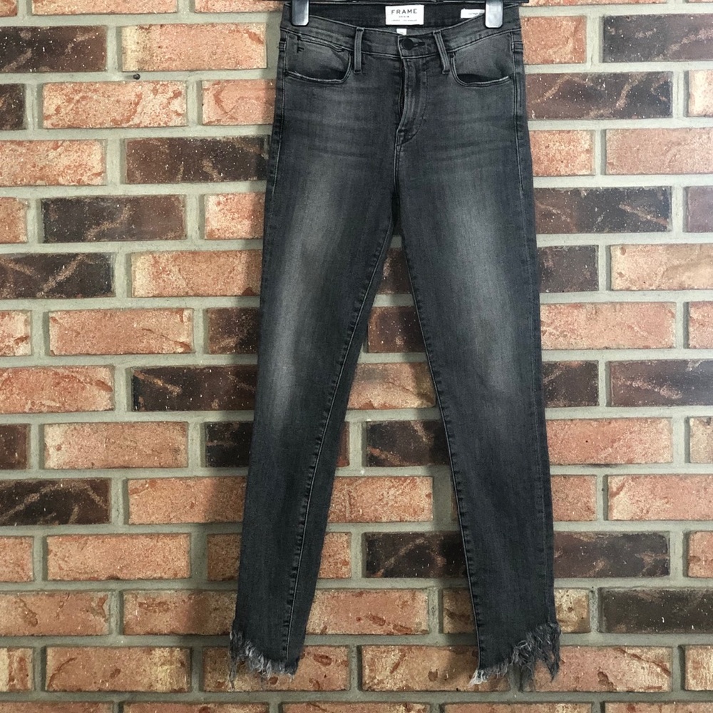 Frame Le High Shredded Raw Hem Skinny Jeans